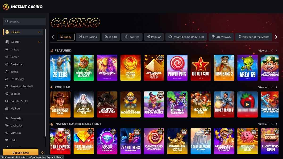 Jeux sur Instant Casino