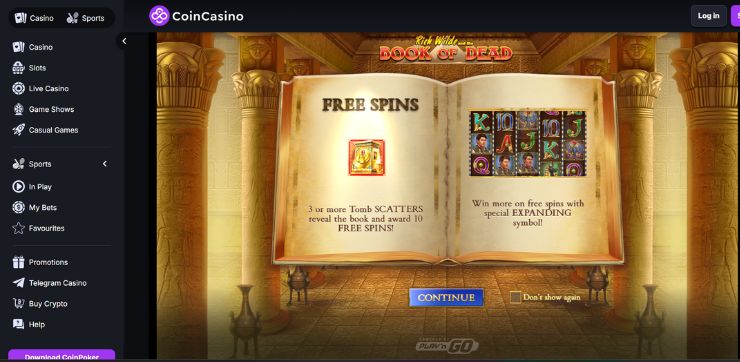 coincasino bod Book of Dead