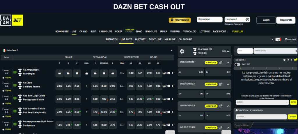 DAZN bet cash out