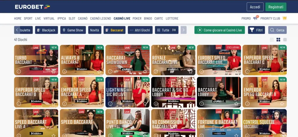 Eurobet live baccarat