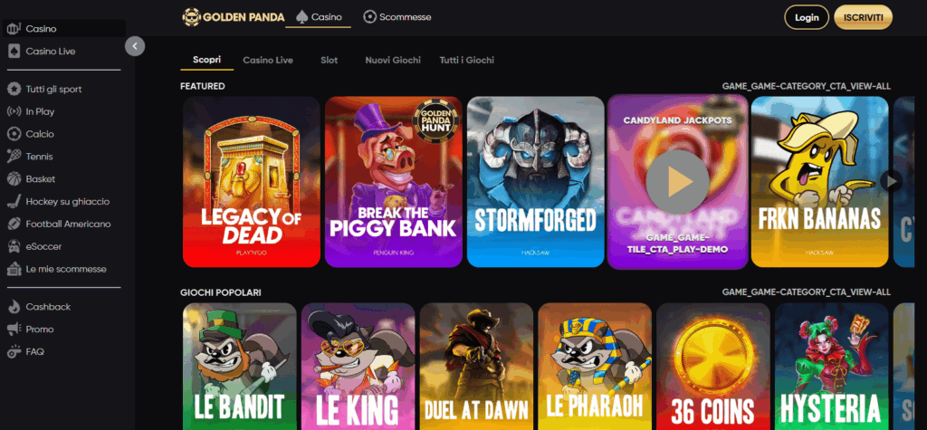 golden panda casino non aams