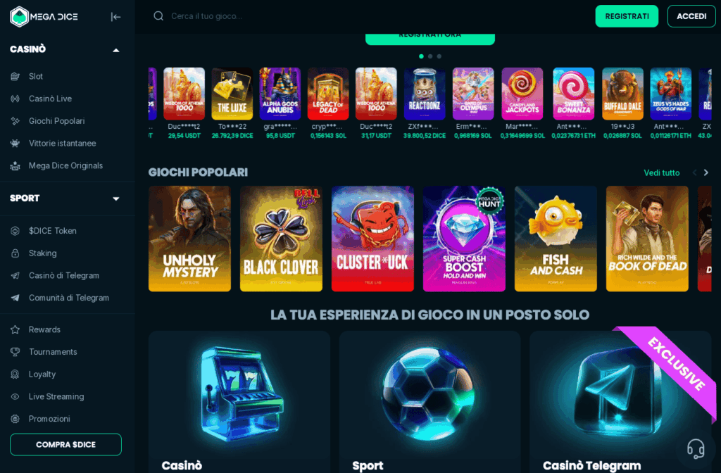 mega dice casino non aams