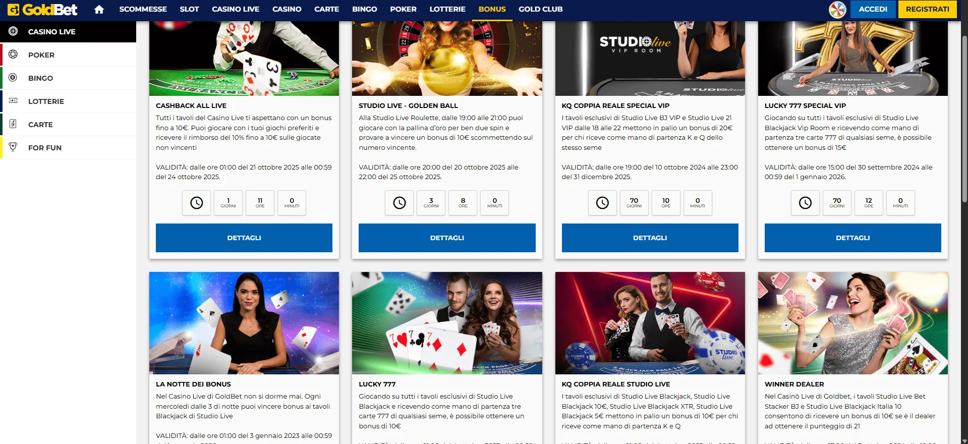 bonus casino live GoldBet