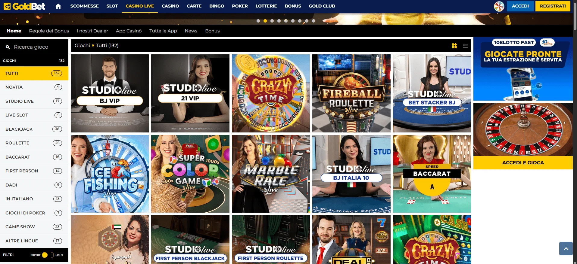 migliori casino live italia GoldBet