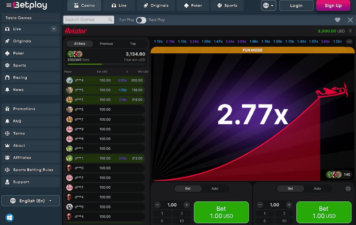 Aviator spelen in Betplay.io
