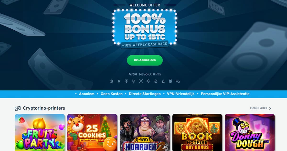 Cryptorino – No KYC Casino met Nederlandse interface