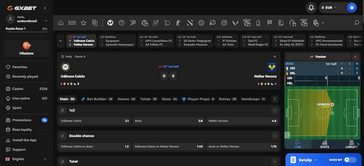 Gxbet dashboard voor voetbalwedden zonder Cruks