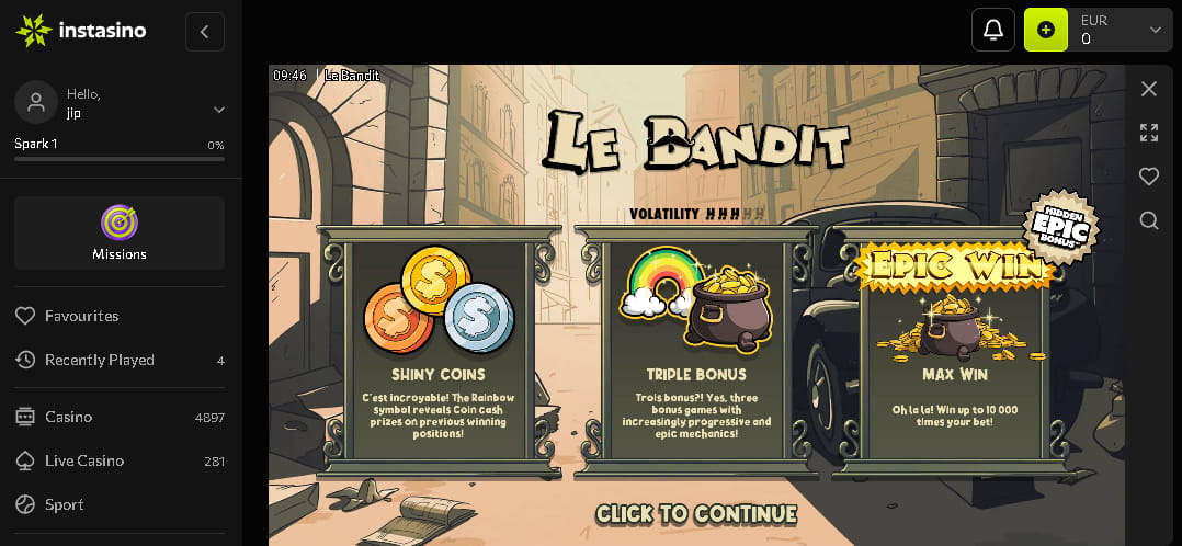 Le Bandit slot demo in Instasino 