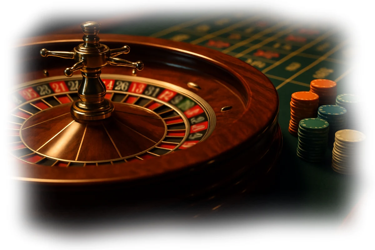 Roulette tafel, wiel en chips