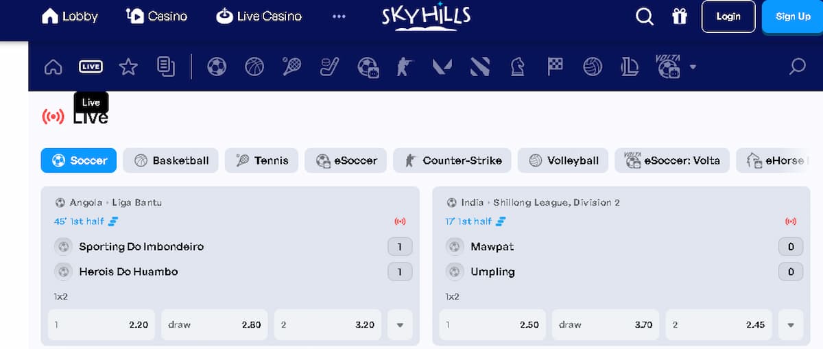 SkyHills Bookmaker met live sportweddenschappen