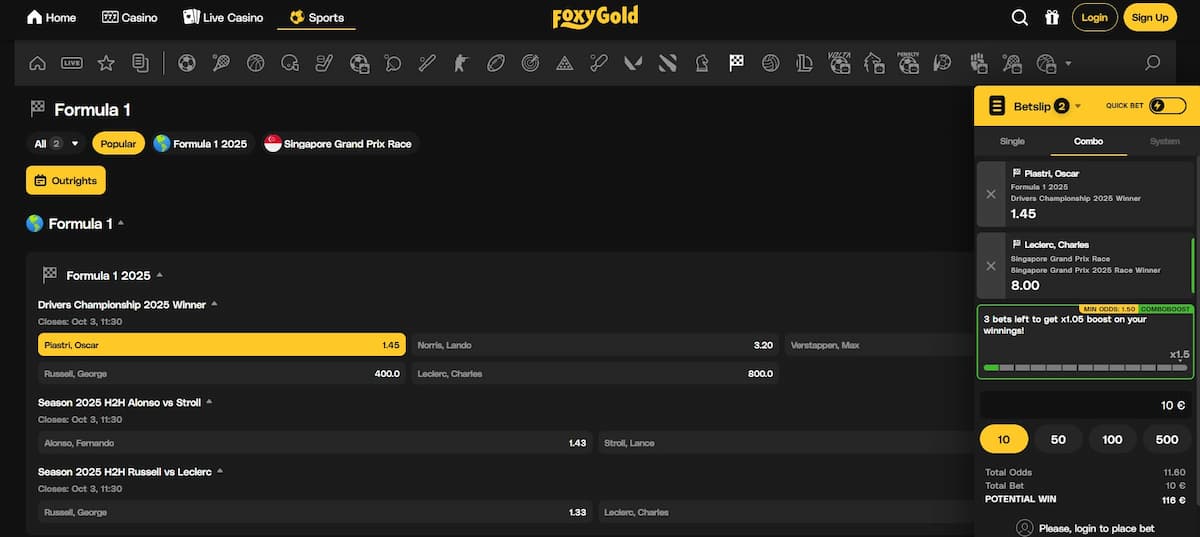 FoxyGold - De makkelijkste manier om een F1 weddenschap af te sluiten