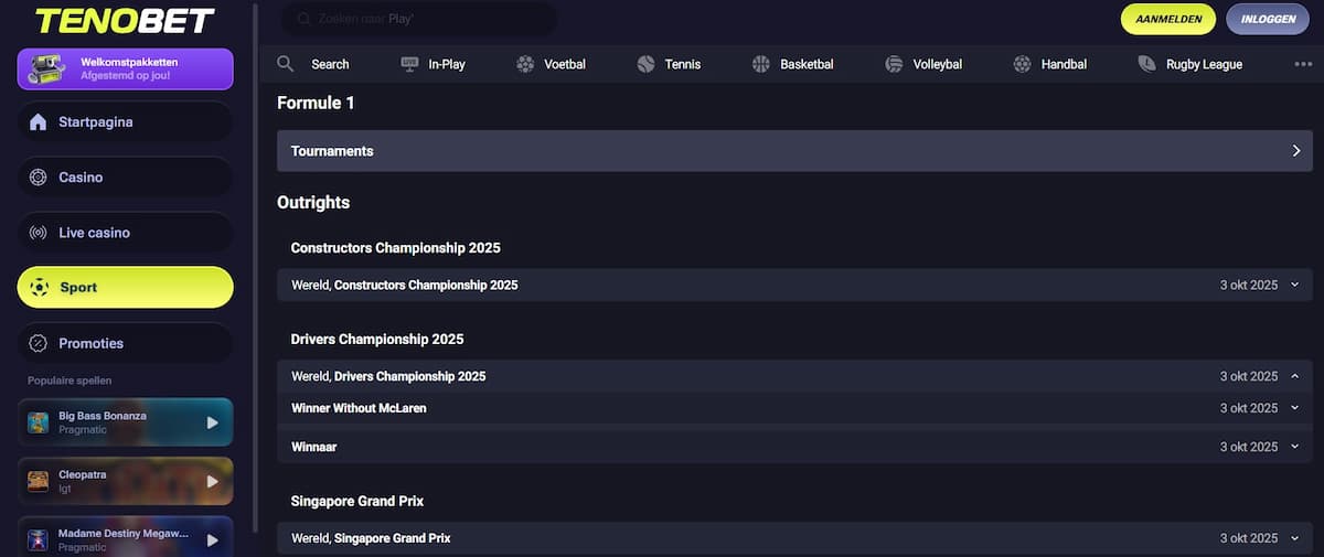 Tenobet.io - De beste F1 bookmaker voor snelle spelers
