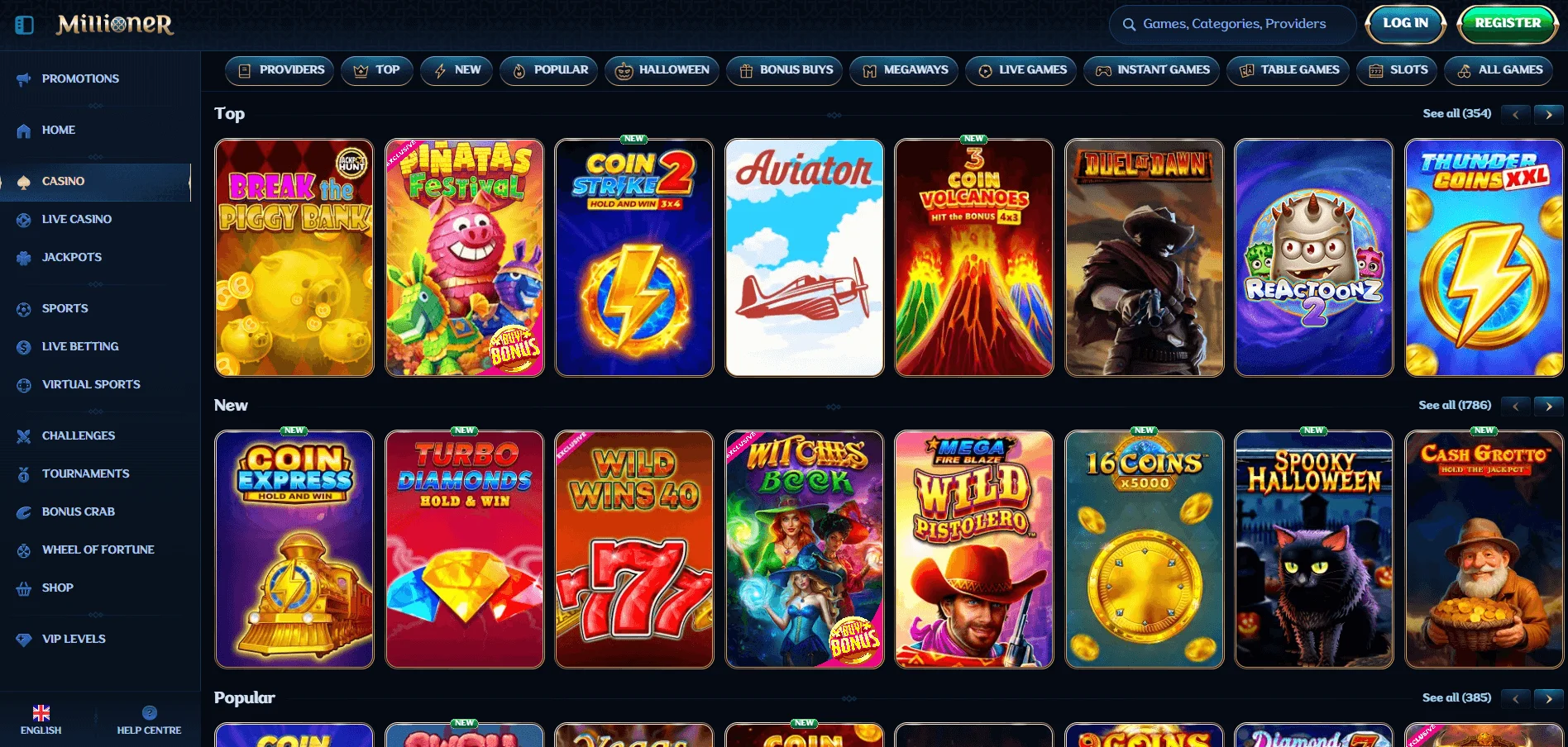 millioners online casino spelaanbod