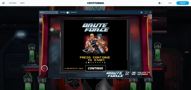 Cryptorino - Ontvang wekelijkse free spins en speel Brute Force in een strakke interface