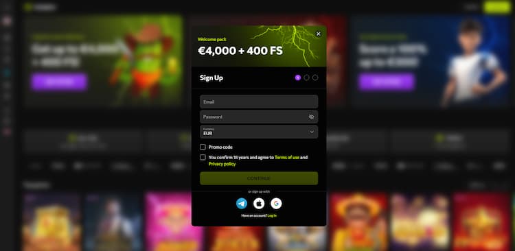 Instasino Stap 1 Account aanmaken