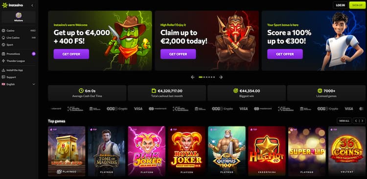 Instasino: Beste casino welkomstbonus en extra snelle uitbetalingen