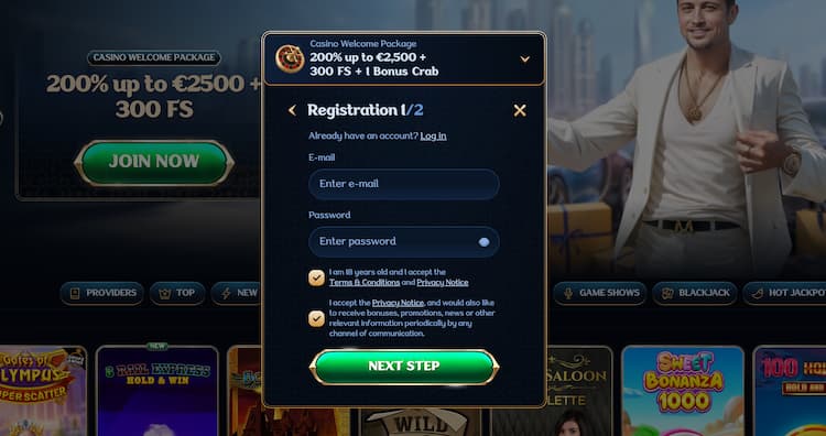 Maak een account op het casino