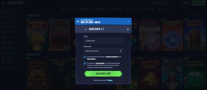 Vegas Hero Stap 1 Account aanmaken
