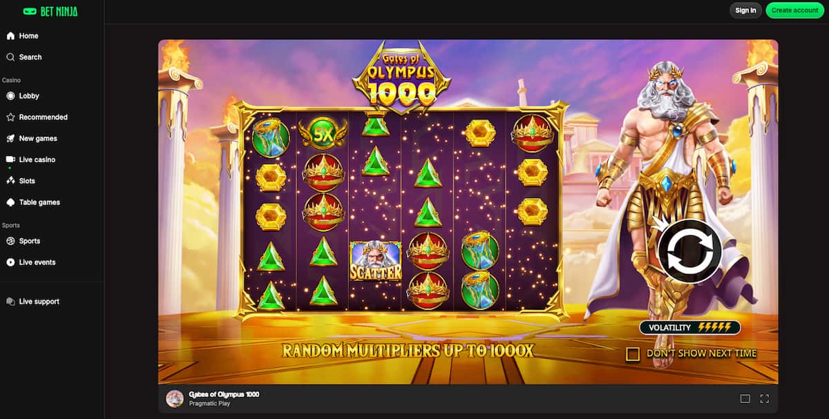 Betninja Gates of Olympus 1000 en gratis demo