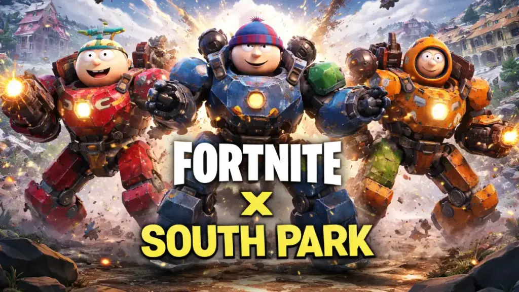 Fortnite x South Park-crossover met Cartman, Stan, Kyle en Kenny als speelbare skins in mechs, gebaseerd op recente leaks.