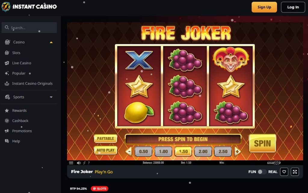 Instant Casino Fire Joker en wekelijkse cashback