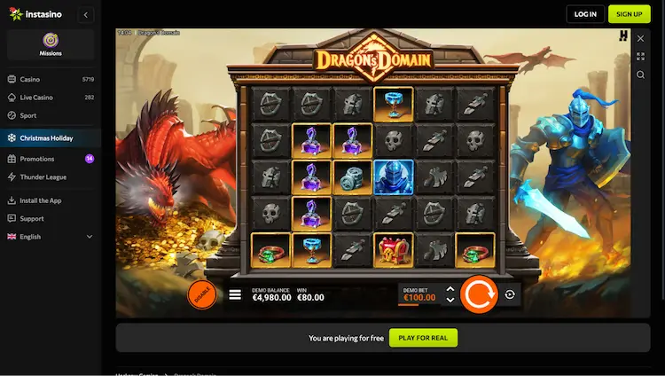 Instasino Dragons Domain en uitgebreide meerstaps-bonussen