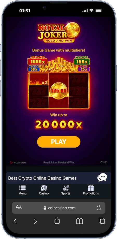 Mobiele interface van Royal Joker bij CoinCasino