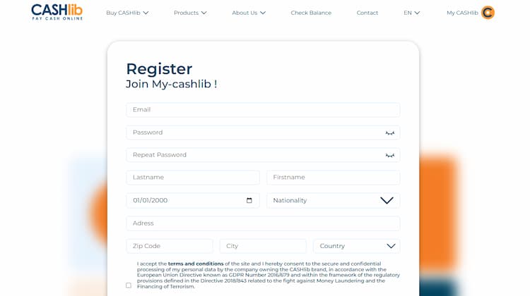 Maak een account aan CASHlib
