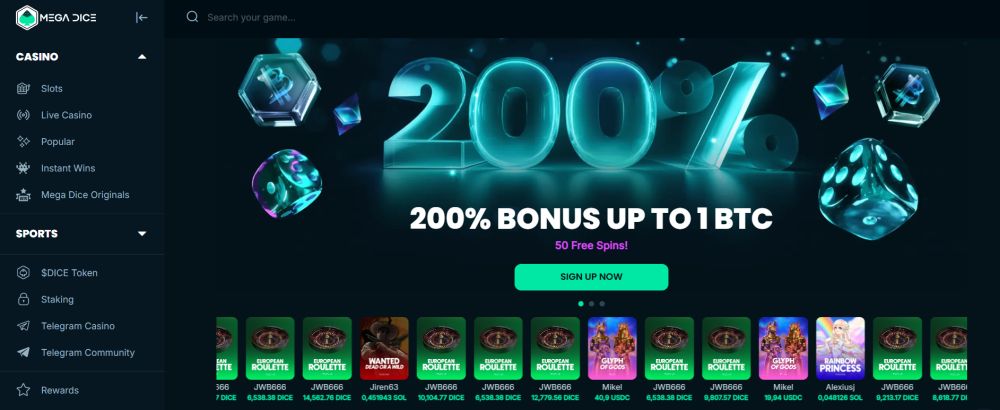 mega dice com um dos maiores bonus em cassino online