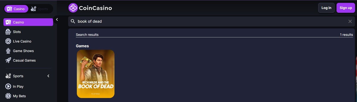 Book of Dead no CoinCasino
