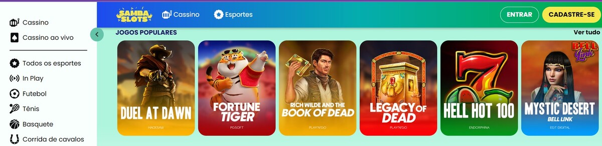 Book of Dead é um dos jogos disponiveis no Samba Slots
