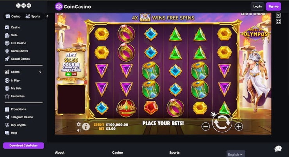 CoinCasino é um dos sites com oferta do Gates of Olympus
