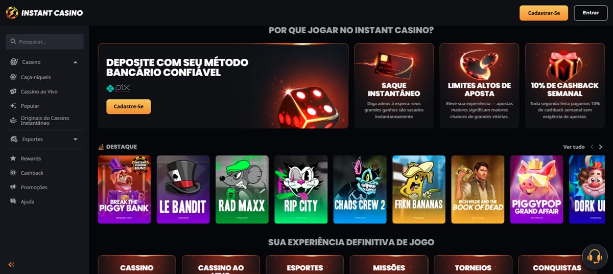 Instant Casino é um dos principais cassinos de criptomoedas no-KYC do mercado