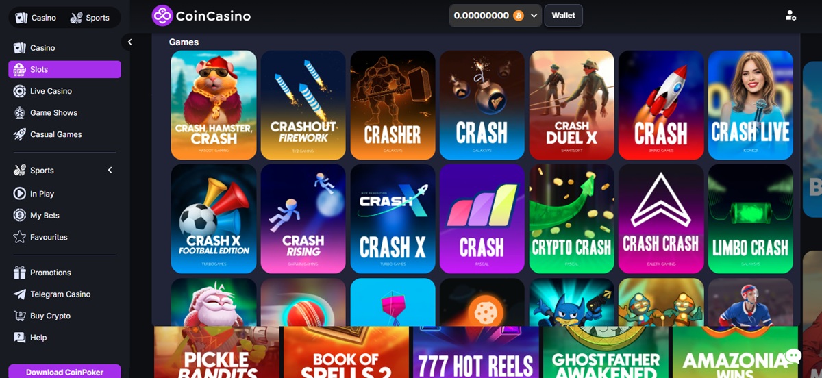 CoinCasino oferece um catálogo recheado de jogos de crash