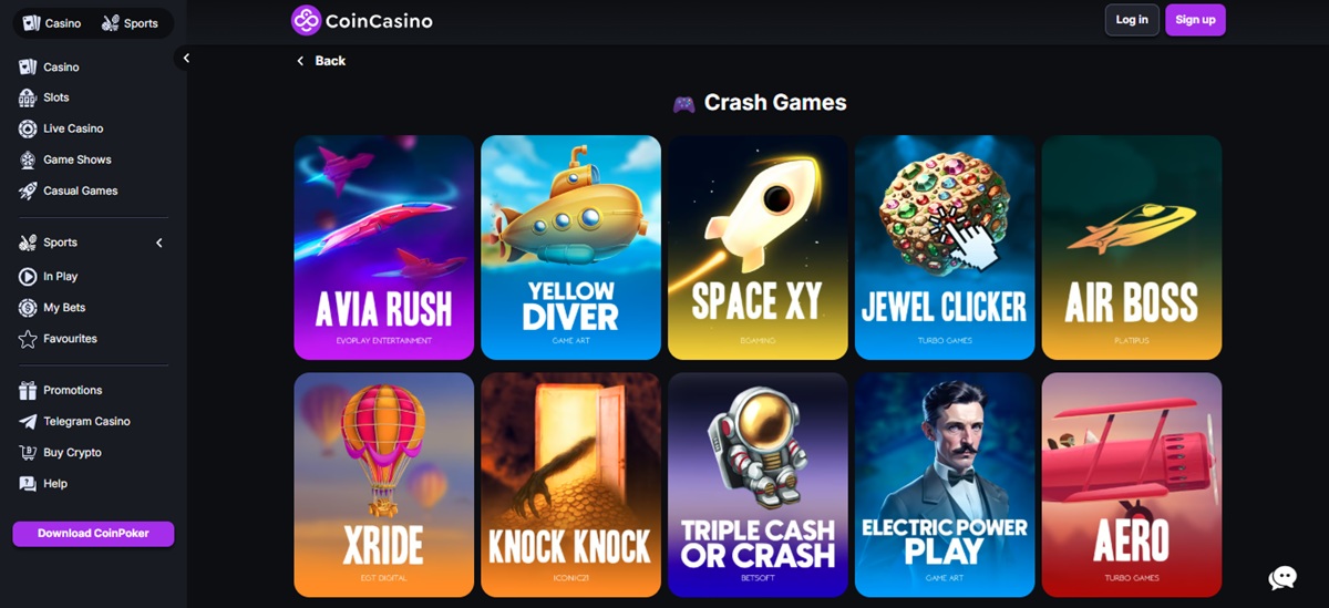 Seleção de crash games do CoinCasino reúne os melhores títulos