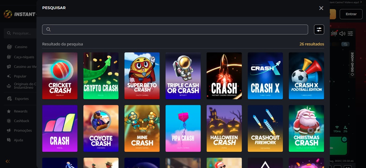 Títulos de crash casino disponíveis no Instant Casino