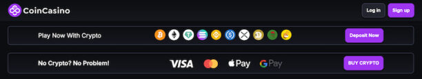 Metódos de pagamento aceitos no CoinCasino