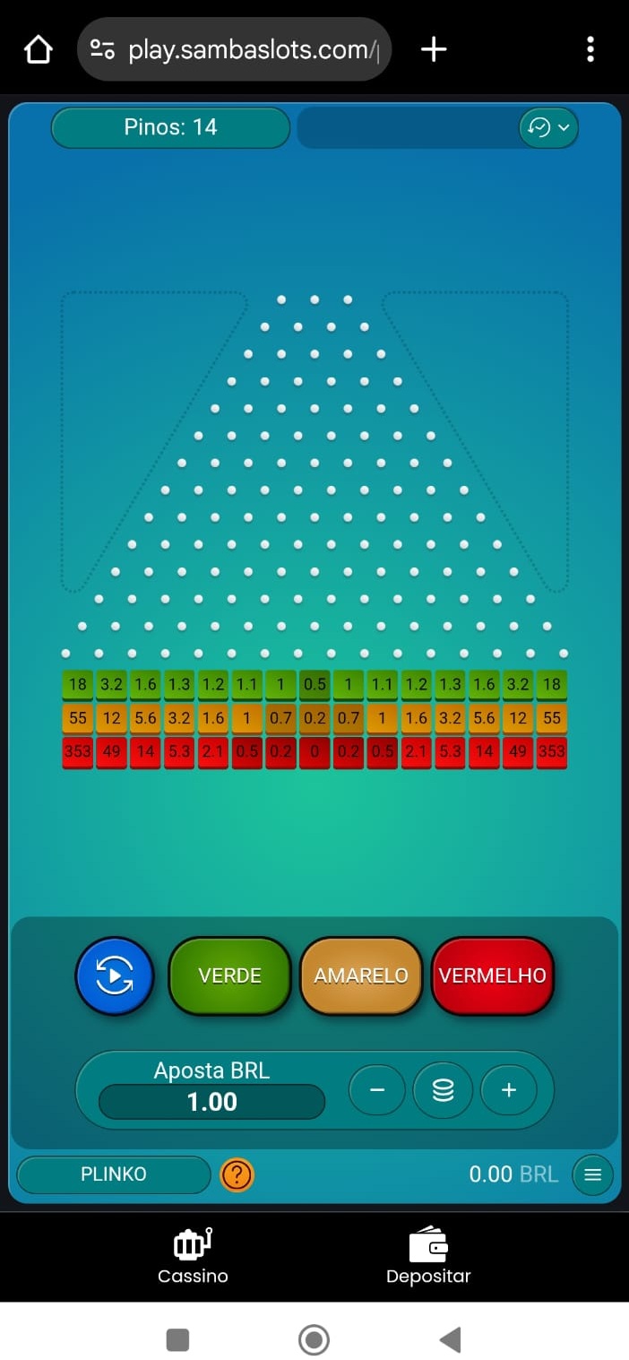 Interface mobile do Plinko