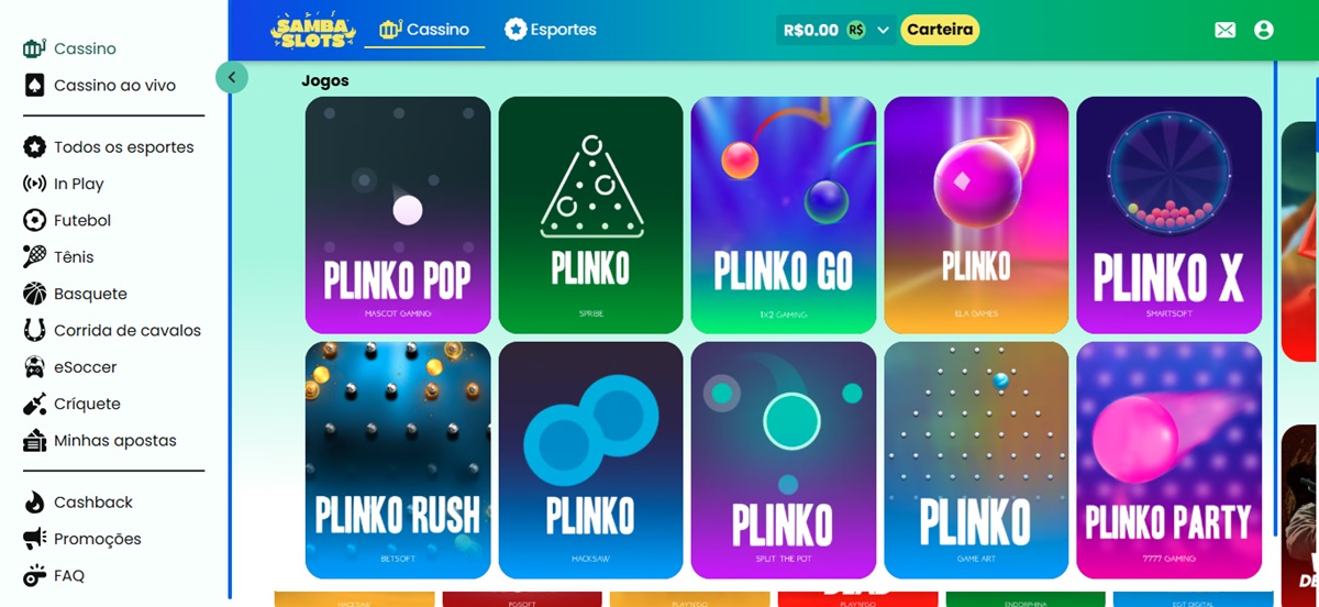 Versões do Plinko disponíveis no Samba Slots