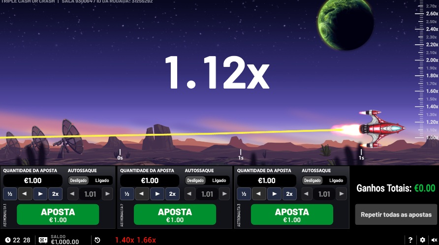 Interface do Triple Cash or Crash no Instant Casino