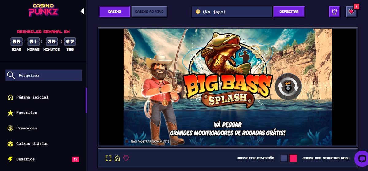 CasinoPunkz é um dos cassinos com Big Bass Splash no catálogo