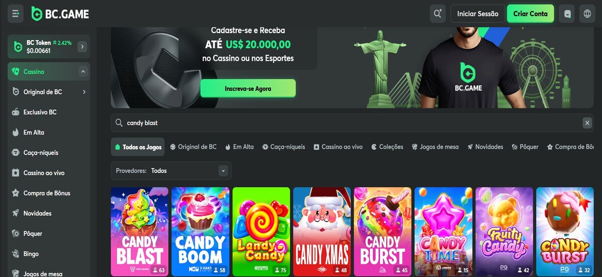 BC Game também tem o jogo candy blast no catalogo