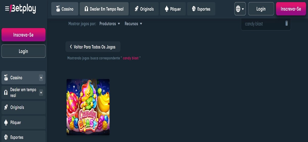 Candy Blast está no catálogo de Betplay