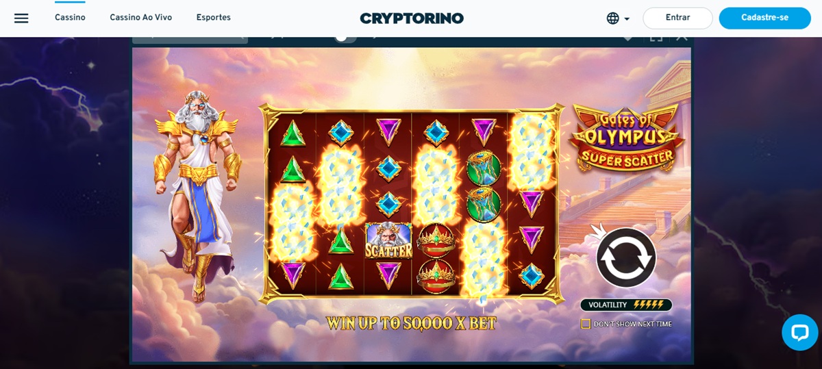 Cryptorino é um dos sites com oferta do Gates of Olympus