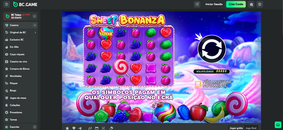 É possível jogar Sweet Bonanza e diversas outras variações do slot no BC.Game