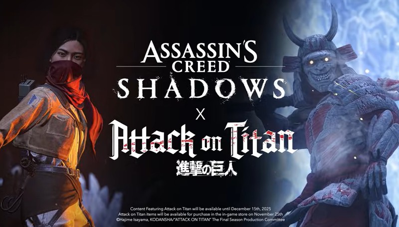 Colaboração Assassin's Creed Shadows e Attack on Titan