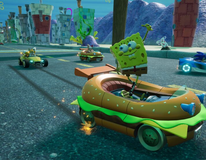 A simpática esponja que vive num abacaxi e mora no mar entra no mundo das corridas ao lado do seu melhor amigo, a estrela-do-mar Patrick.