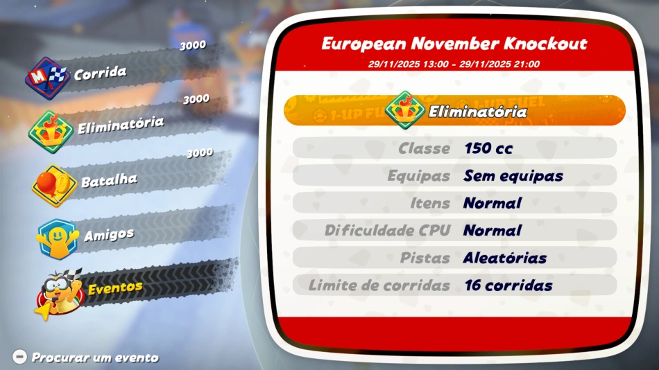 Condições do European November Knockout