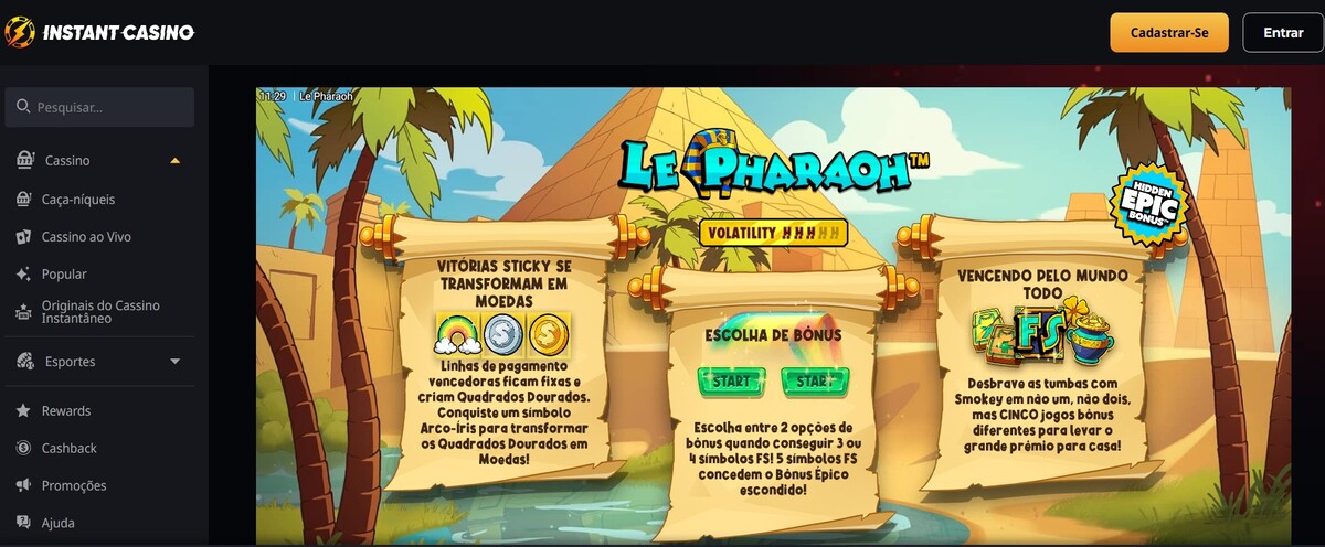 É possível jogar o slot Le Pharaoh no Instant Casino