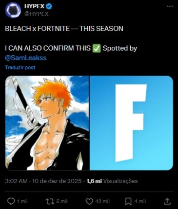 leak de HYPEX sobre Bleach no Fortnite